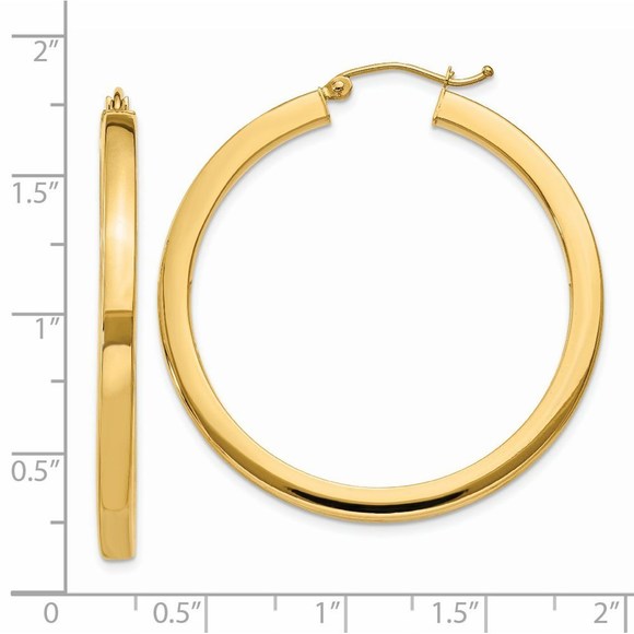 14k Yellow Gold 3mm Polished Square Hoop Earrings 40 L x 3 mm W